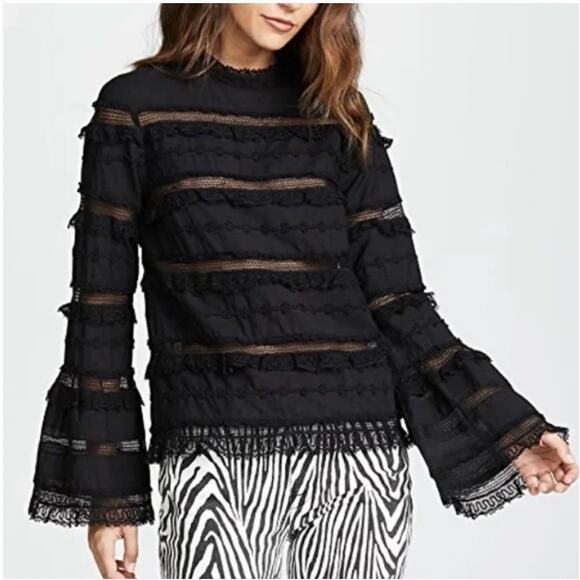 Ulla Johnson Grace Bell Sleeve Blouse in Noir Black Size 2 - Picture 4 of 14